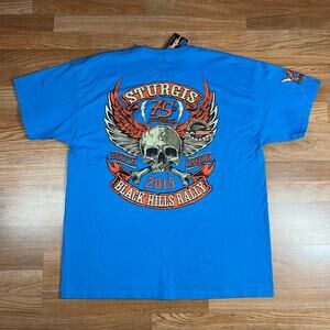 Sturgis 2015 Rally Shirt Mens Sz 2XL Blue Short Sleeve South Dakota Balck Hills
